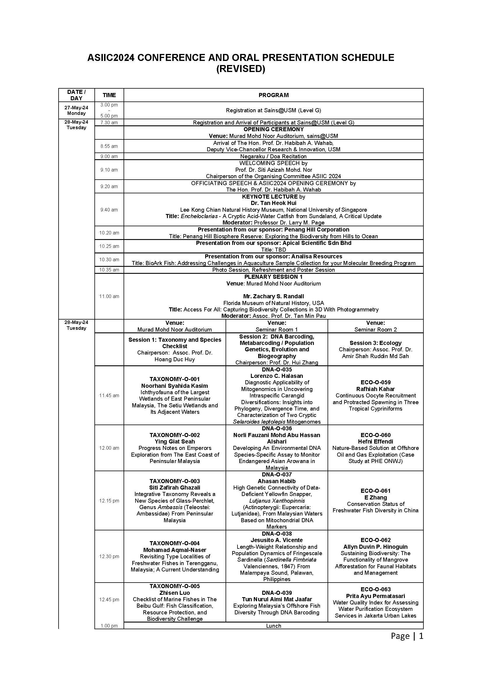 ASIIC2024 CONFERENCE AND ORAL PRESENTATION SCHEDULE Page 1